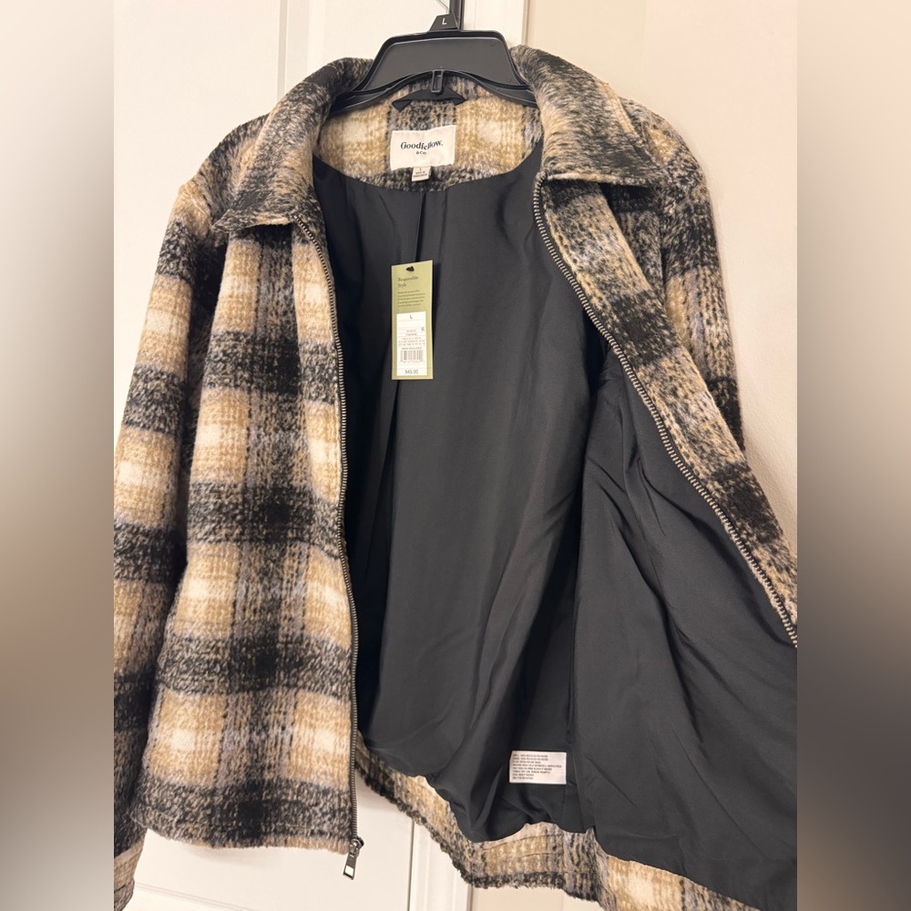 Goodfellow & Co Black and Tan Plaid Zip Jacket - Picture 4 of 5